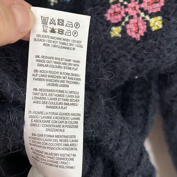 Boden Fluffy Embroidered Jumper Sweater Size 4 US Blue Knit Floral Mock Neck - Picture 8 of 10